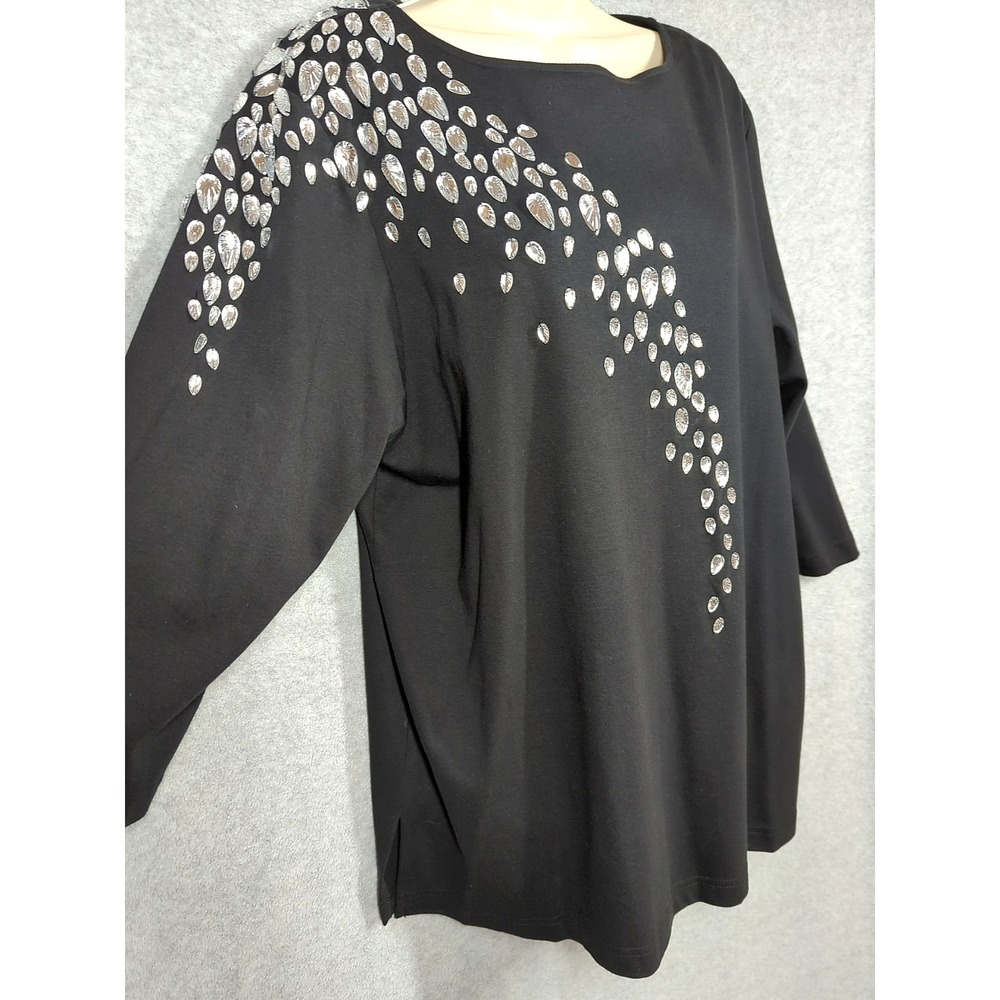 Bob Mackie Wearable Art Top Woman 1X Black Faux Stones Party Cocktail Hour - Picture 3 of 9
